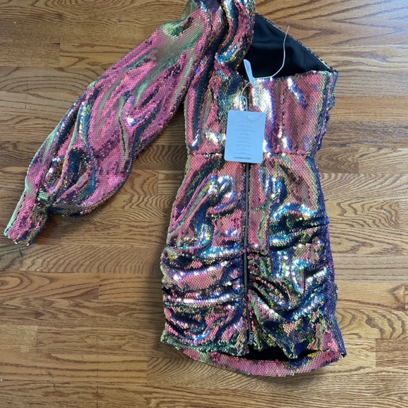 Alex Perry Iridescent Jackson One-Shoulder Balloon Sequin Dress Size UK - Picture 3 of 6